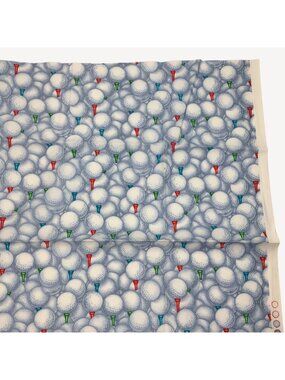 FQ Fat Quarter Quilting Fabric 18" x 22" Overall Golf Balls Tee Blue White Green